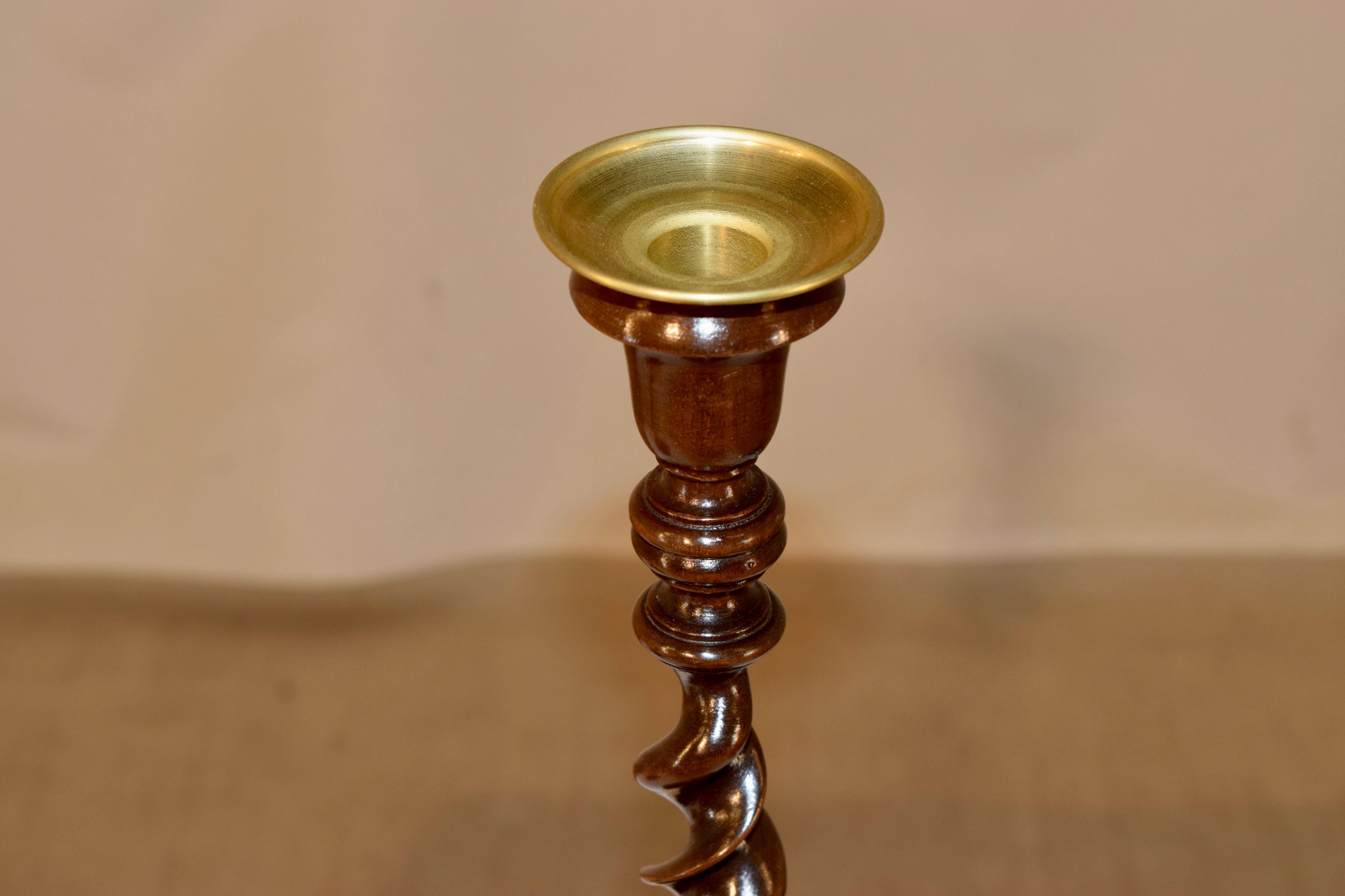 Pair of 19th Century Mahogany Candlesticks In Good Condition For Sale In High Point, NC