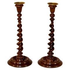 Antique Pair of 19th Century Mahogany Candlesticks