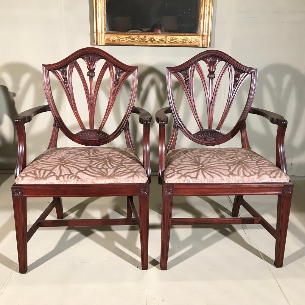 Generous size pair of French 19th century carver chairs or desk chairs in mahogany.
You will notice the seats are well worn, so the price shown includes the cost of re upholstery and finished in your own choice of fabric (1m supplied by you).
The
