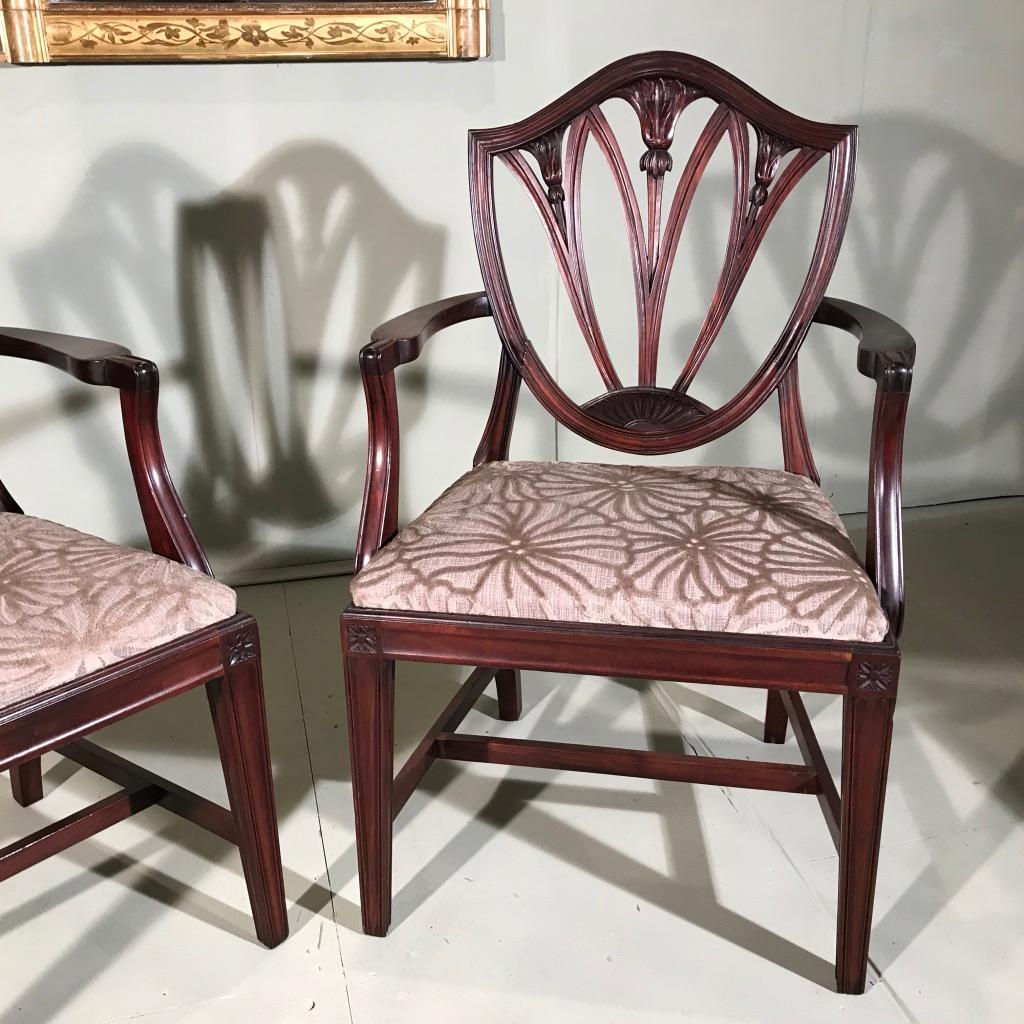 Georgian Pair of 19th Century Mahogany Carver Chairs or Elbow Chairs Inc Re Upholstery For Sale