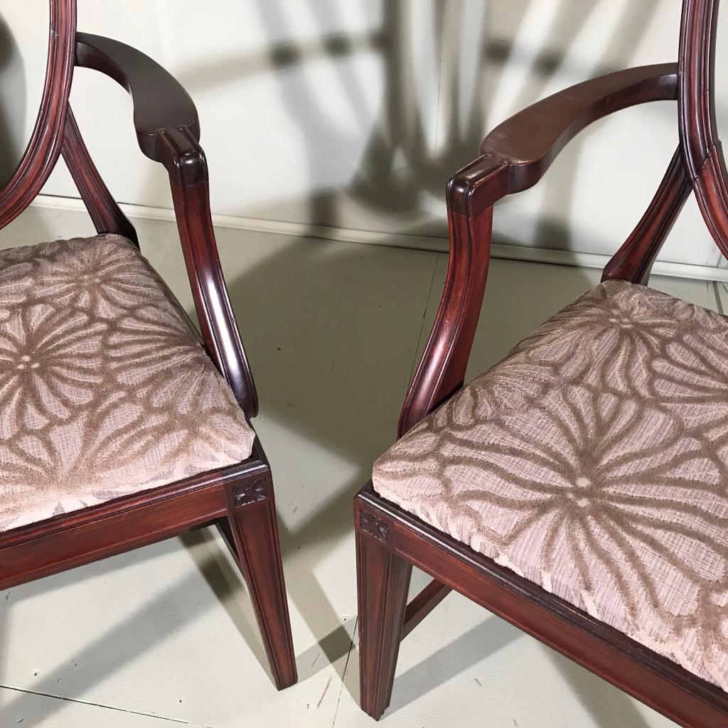 French Pair of 19th Century Mahogany Carver Chairs or Elbow Chairs Inc Re Upholstery For Sale