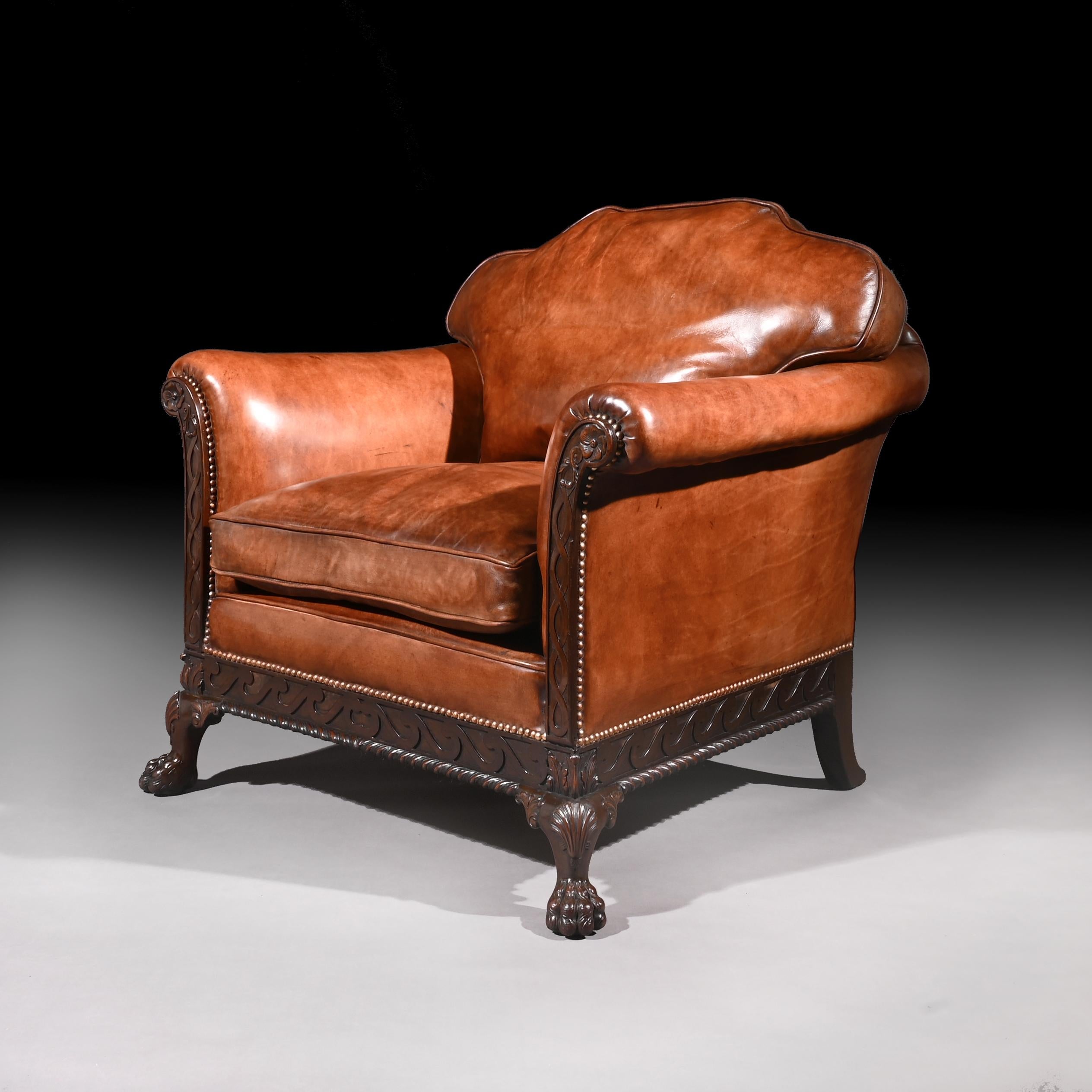 Georgian Pair of 19th Century Mahogany Country House Leather Armchairs
