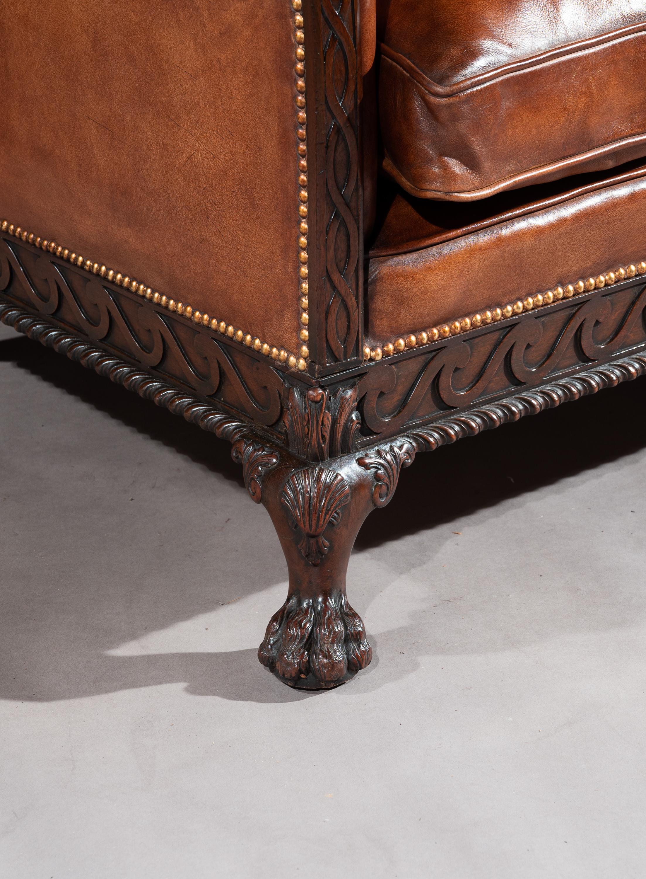 Pair of 19th Century Mahogany Country House Leather Armchairs In Good Condition In Benington, Herts