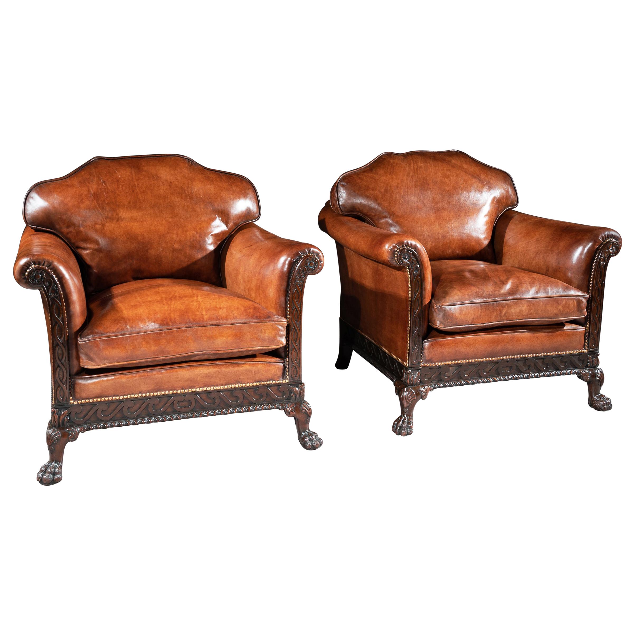 Pair of 19th Century Mahogany Country House Leather Armchairs