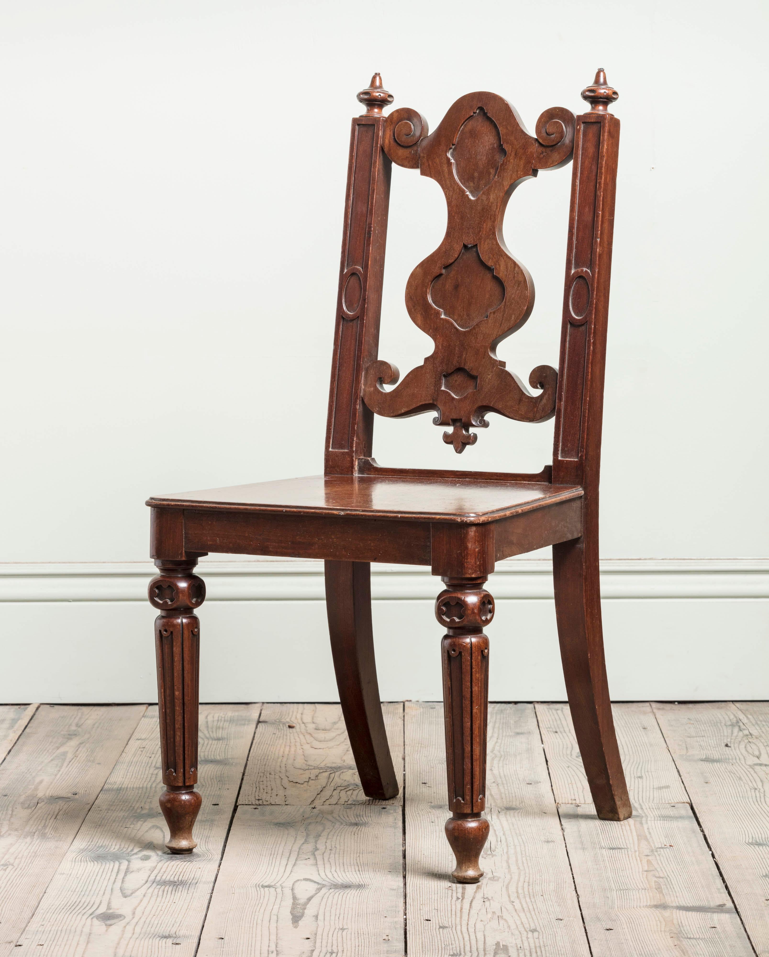 Carved Pair of 19th Century Mahogany Elizabethan Revival Chairs, in Manner of Bridgens For Sale