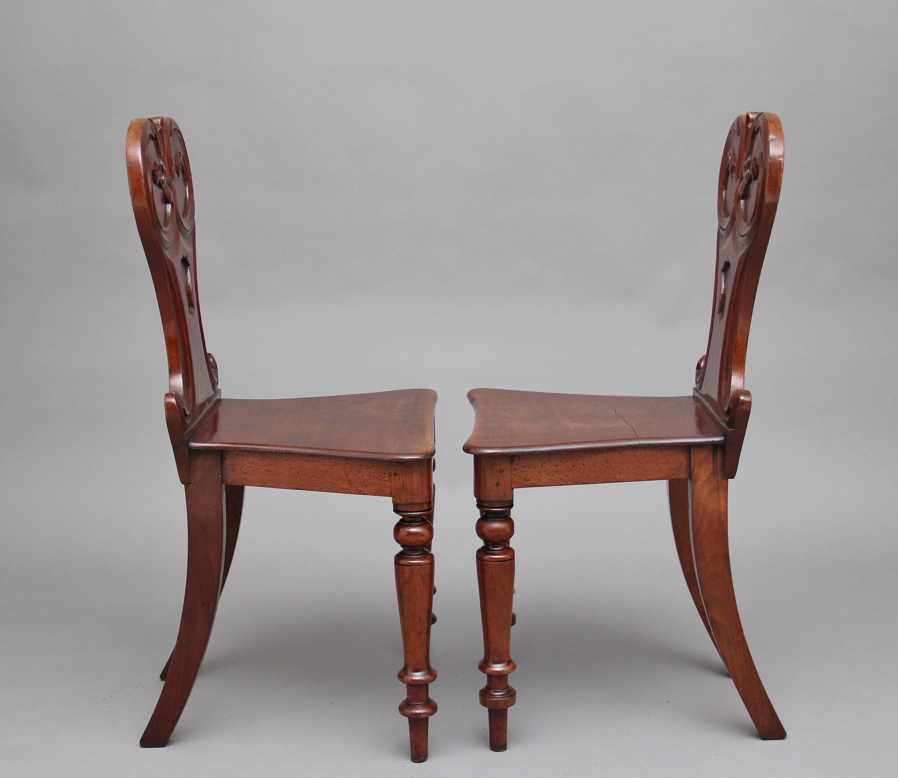 English Pair of 19th Century Mahogany Hall Chairs