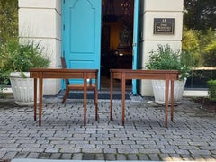 Pair of 19th Century Mahogany Inlaid Sheraton Style Card Tables, Green Felt