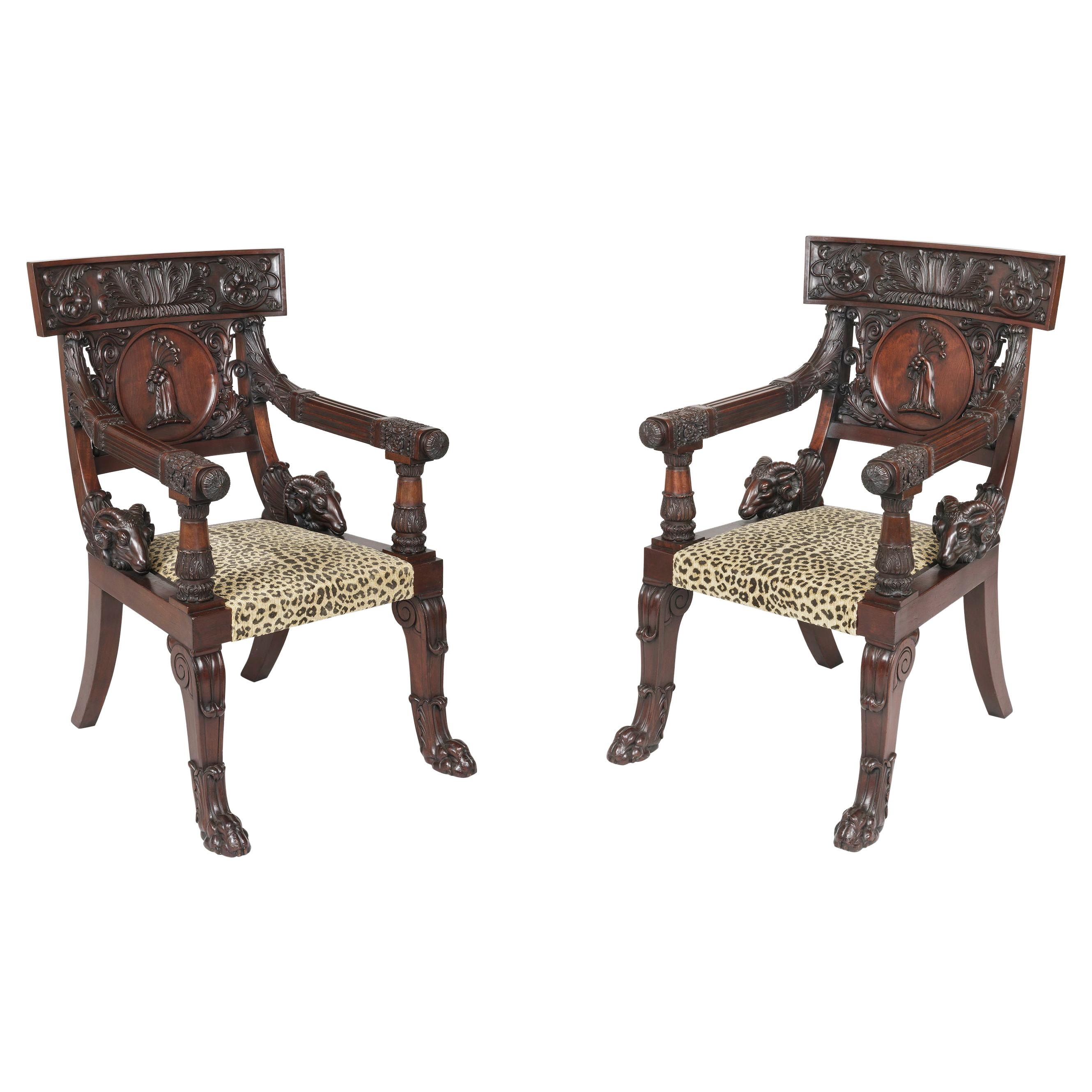 Pair of 19th Century Mahogany Klismos Armchairs after a Design by Thomas Hope For Sale