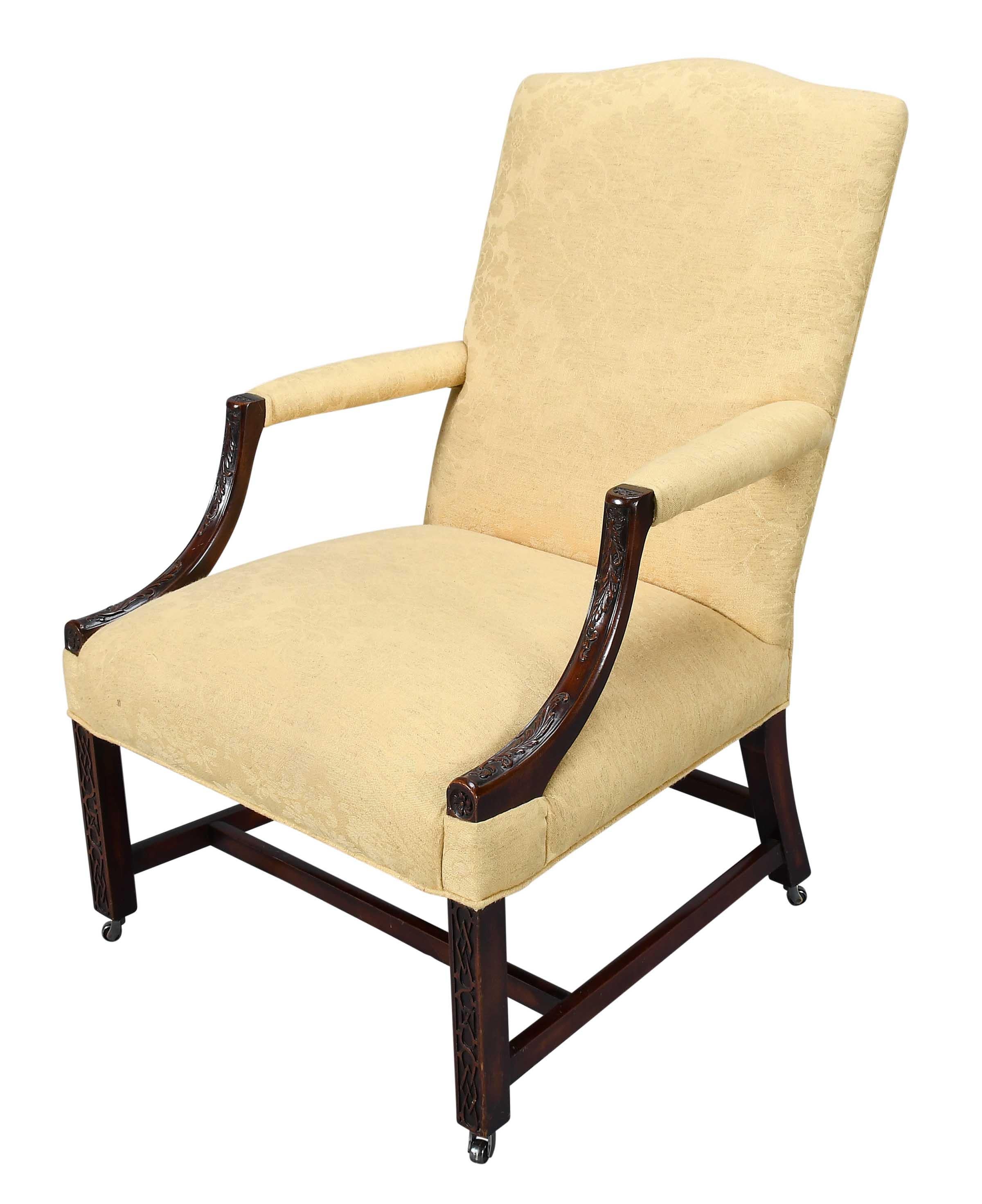 Carved Pair of 19th Century Mahogany Library Chairs For Sale