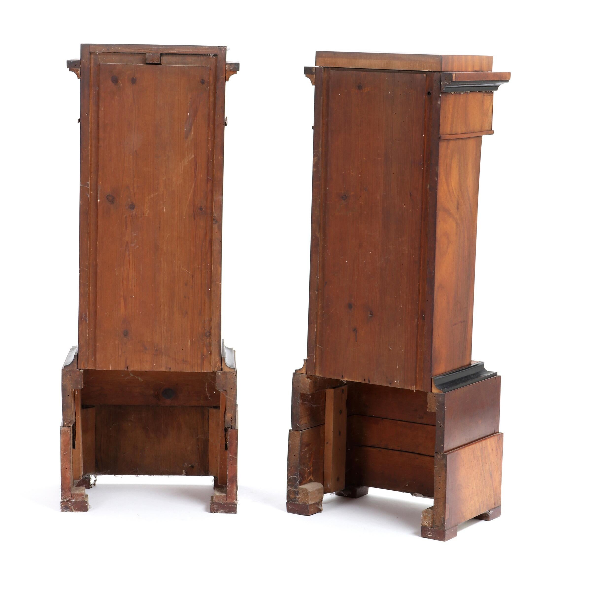 A pair of 19th century Empire style mahogany pedestals with gilt bronze mountings. Measures: H. 47, W. 18, D. 12.5 in.