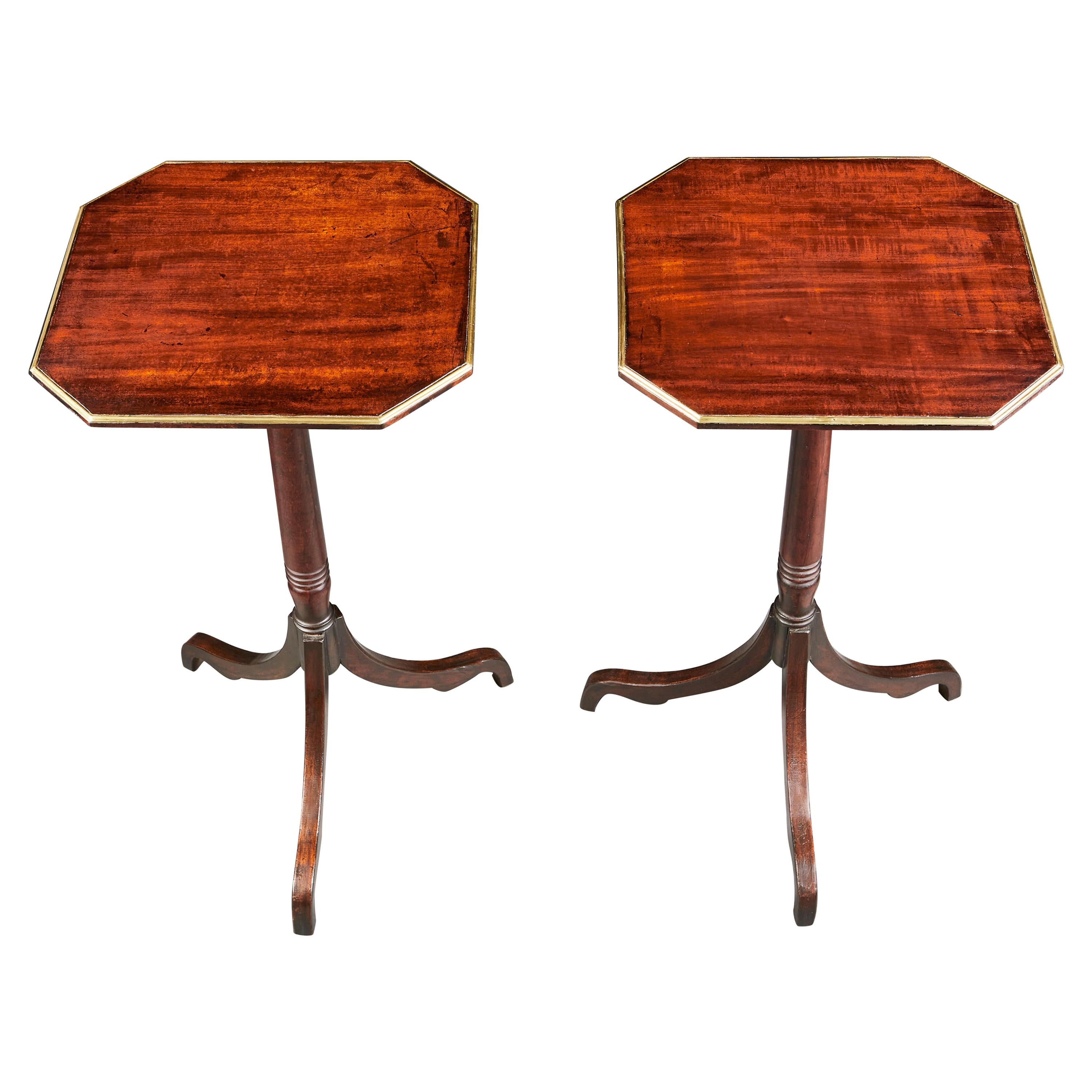 Pair of 19th Century Mahogany Wood and Brass Banded Tripod Tables