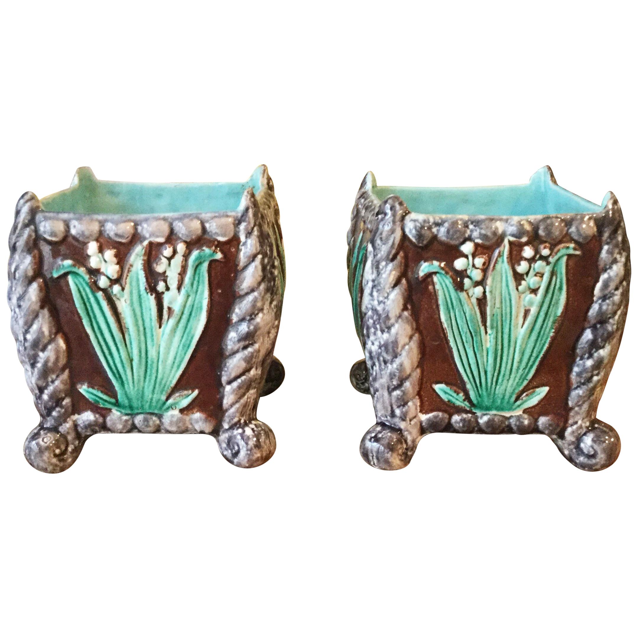 Pair of 19th Century Majolica Floral Jardinieres