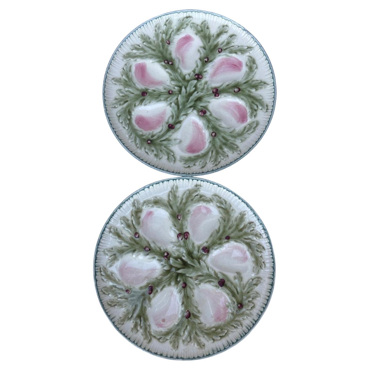 Pair of 19th Century Majolica Oysters Plates Choisy le Roi