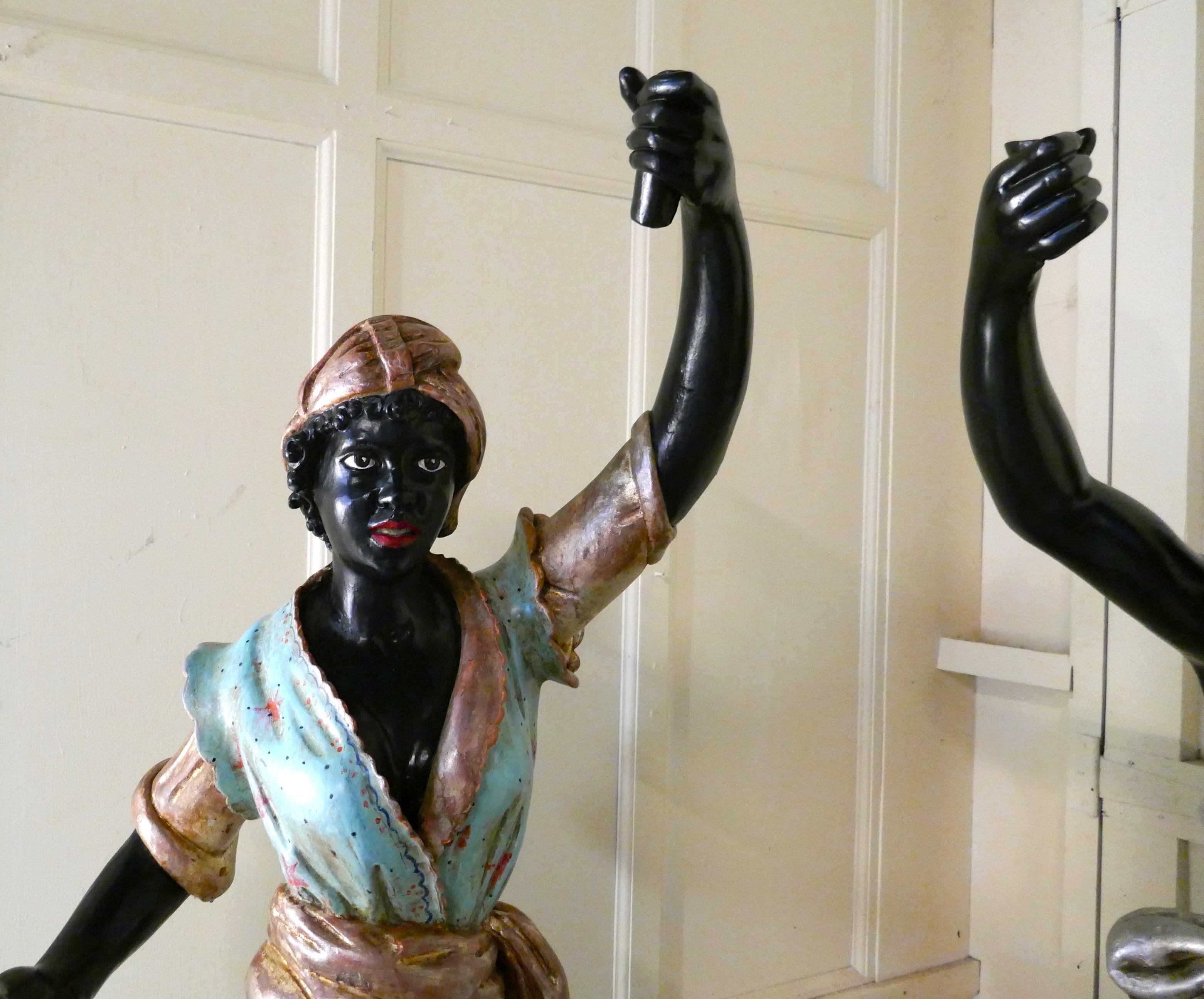 Wood Pair of 19th Century Male and Female Italian Carved Figures For Sale