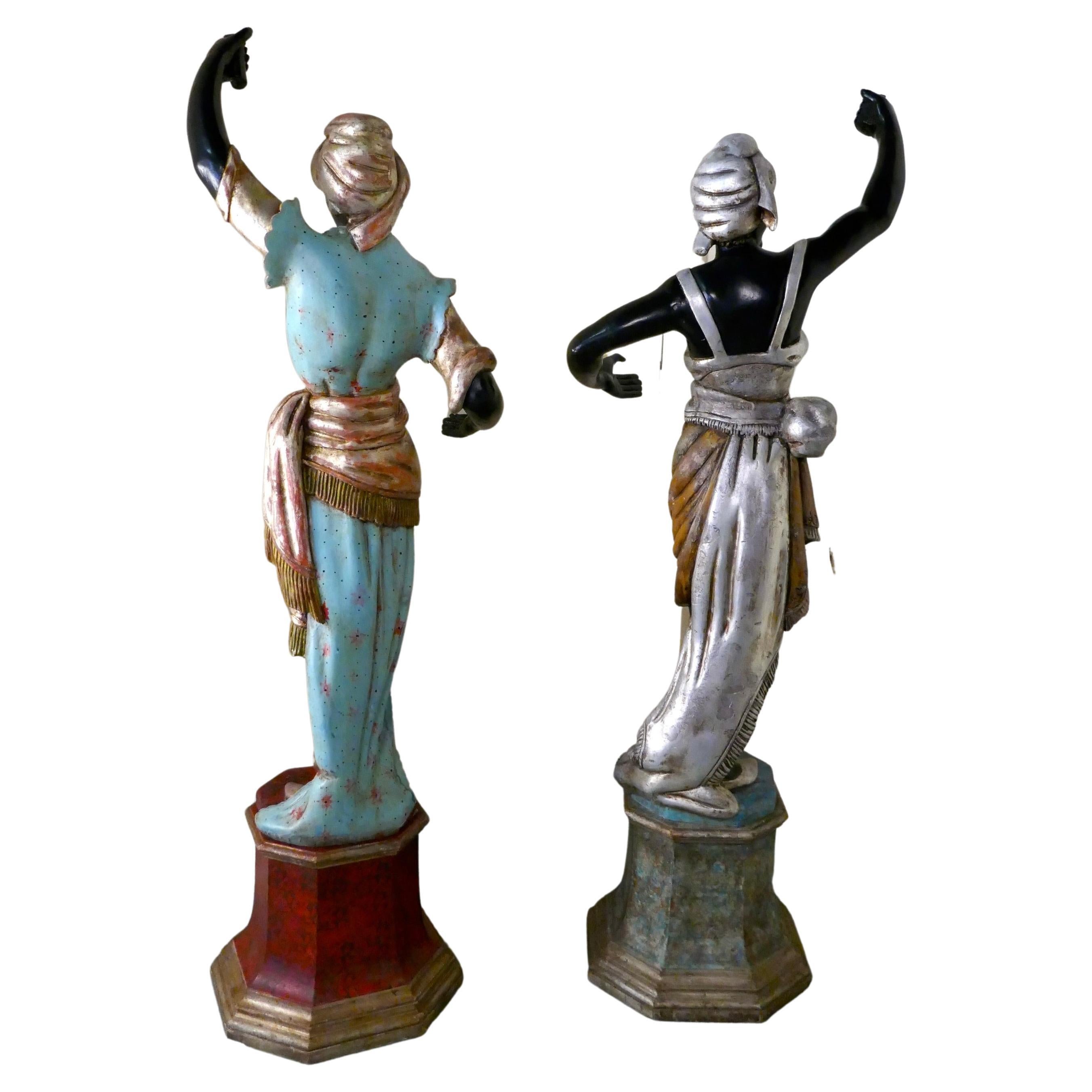 Pair of 19th Century Male and Female Italian Carved Figures For Sale