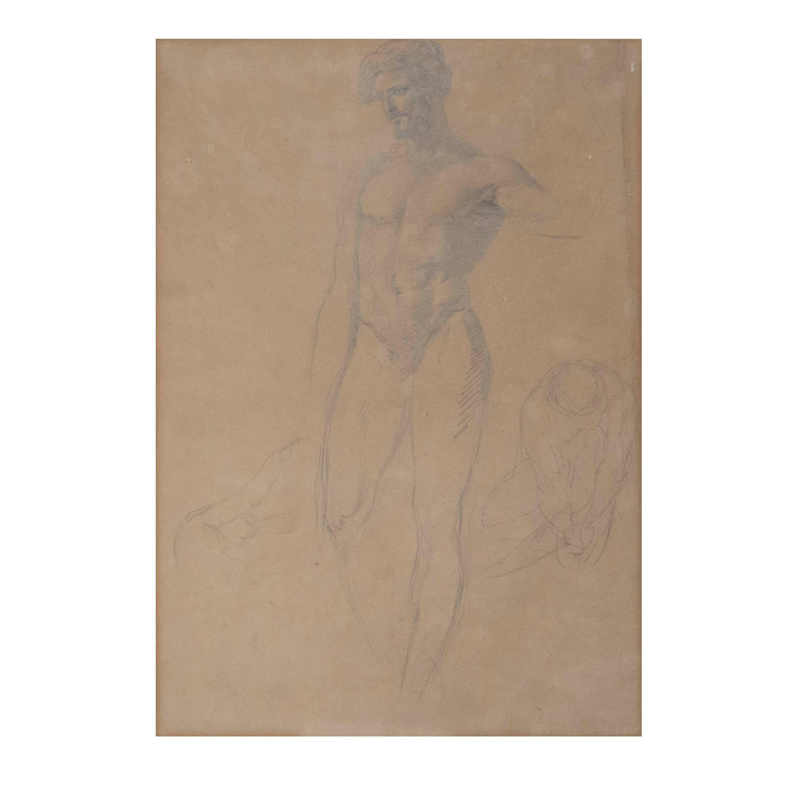 italien Paire de dessins de maîtres anciens ou d'études académiques d'hommes nus du 19ème siècle en vente
