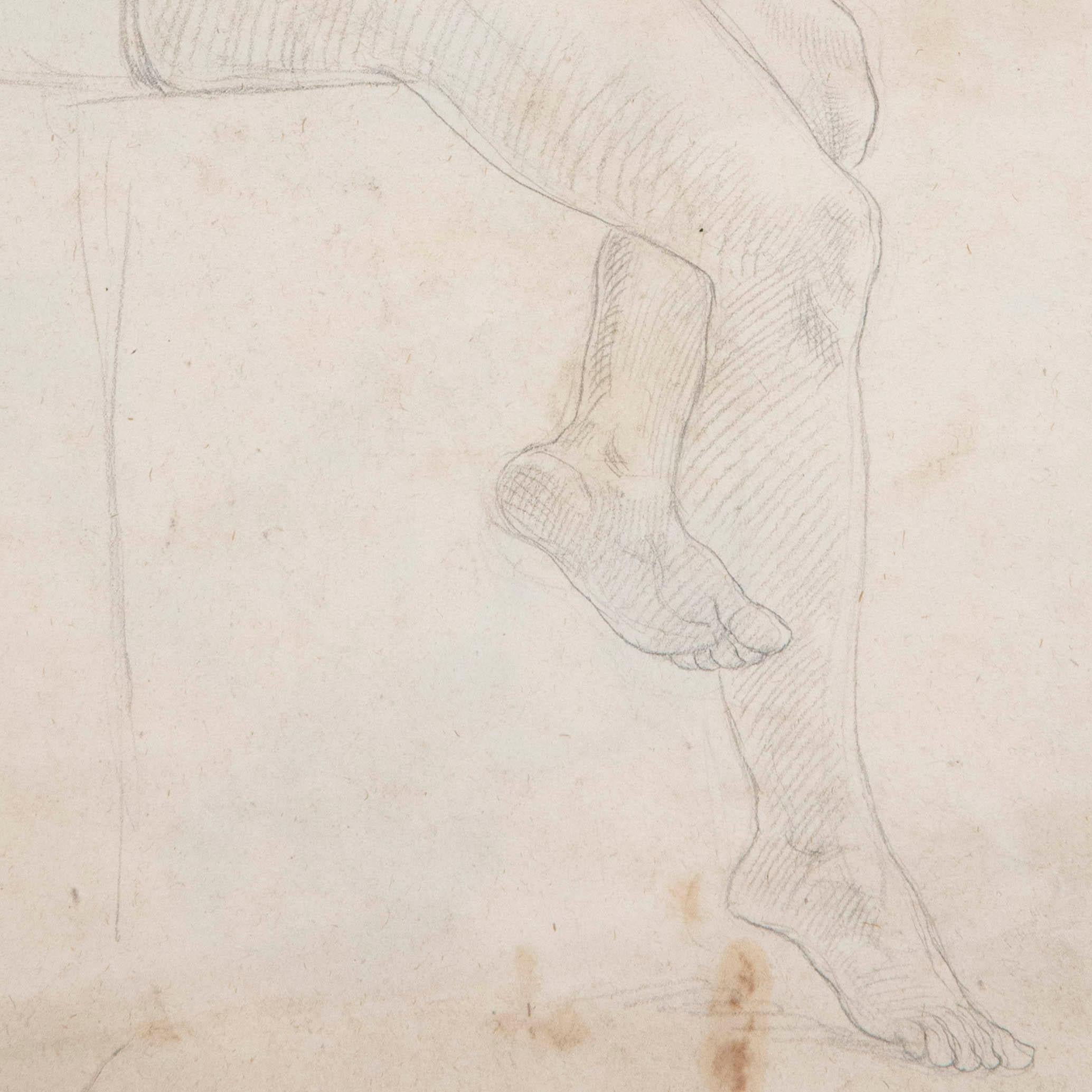 Pair of 19th Century Male Nude Old Master Drawings or Academic Studies In Fair Condition For Sale In London, GB
