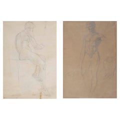 Pair of 19th Century Male Nude Old Master Drawings or Academic Studies