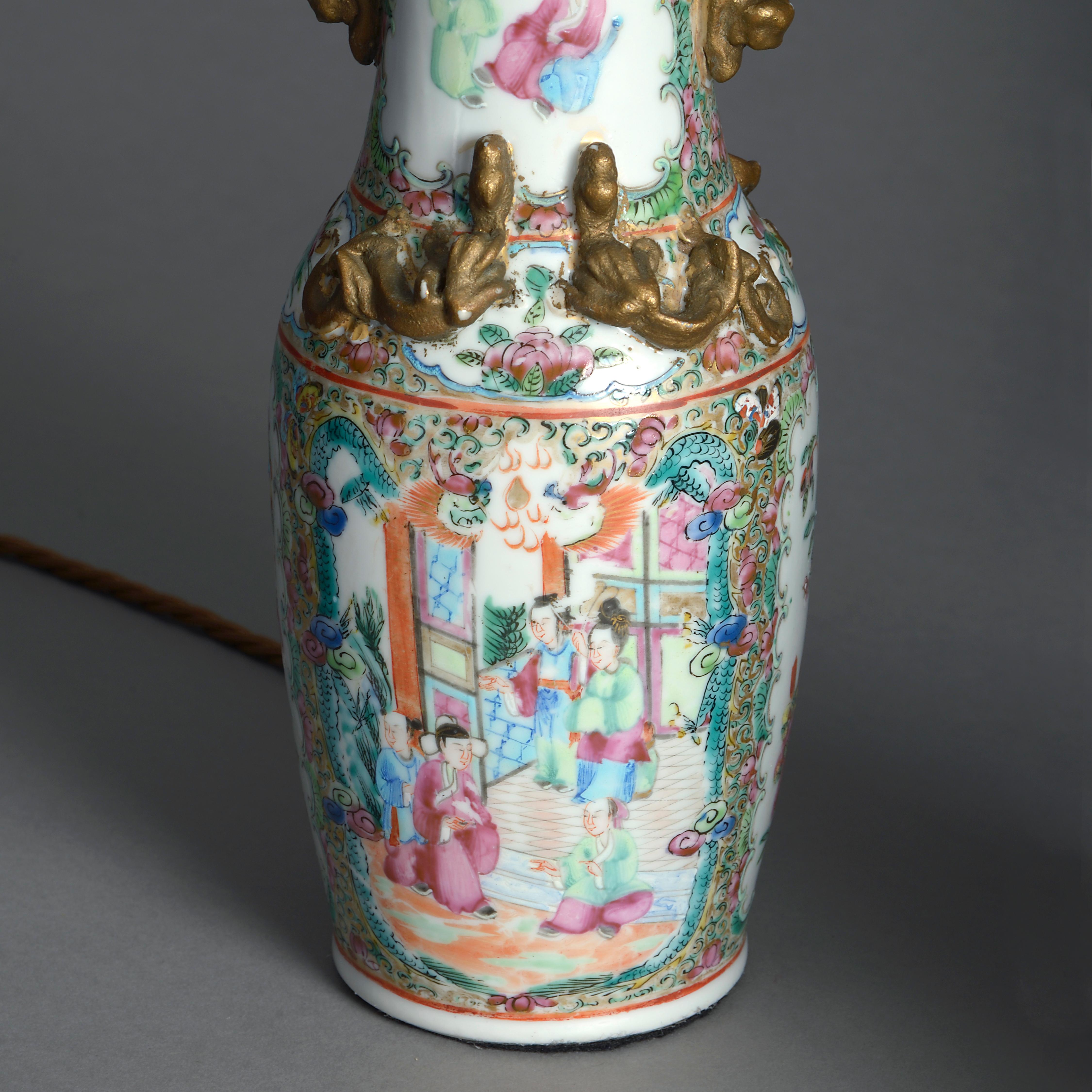 Chinese Pair of 19th Century Mandarin Vase Lamps