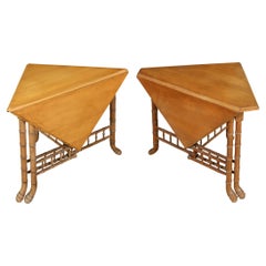 Antique Pair of 19th Century Maple Drop Leaf Side Tables With Faux Bamboo Legs