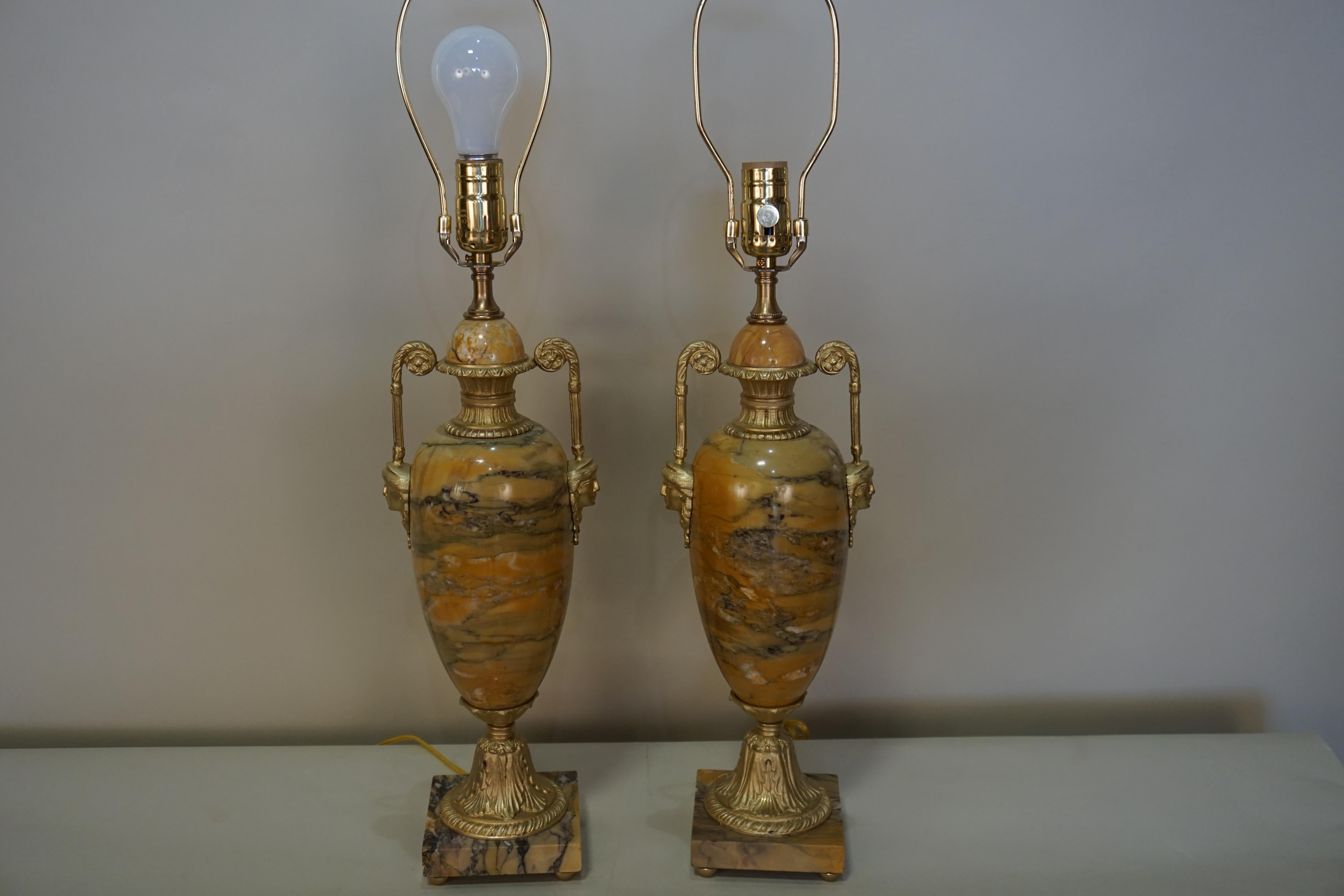Pair of 19th Century Marble and Bronze Table Lamps 2