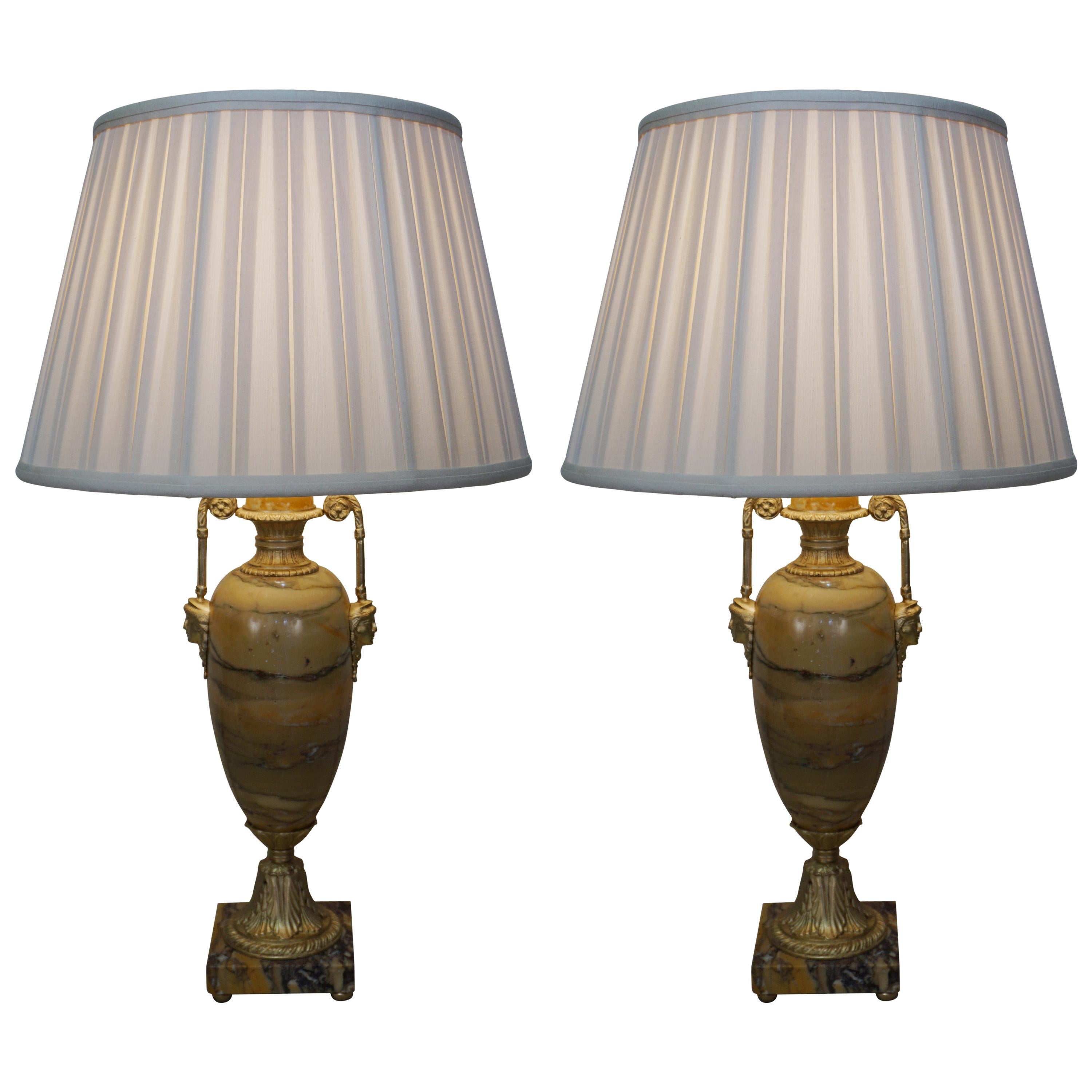 Pair of 19th Century Marble and Bronze Table Lamps