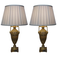 Pair of 19th Century Marble and Bronze Table Lamps