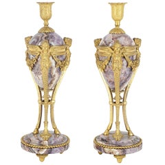 Pair of 19th Century Marble and Ormolu Candlesticks