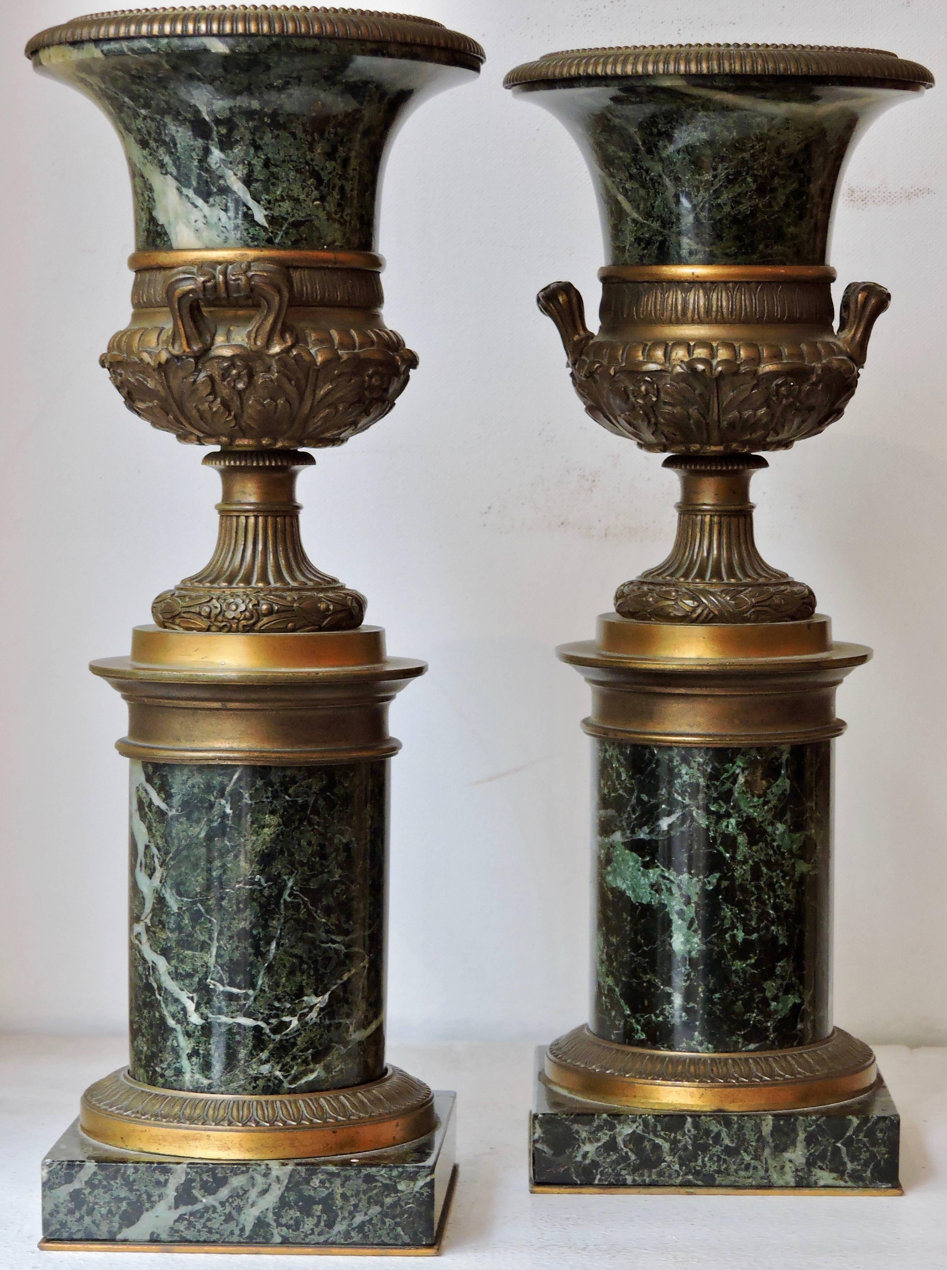 Restauration Pair of 19th Century Marble and Ormolu Cassolettes