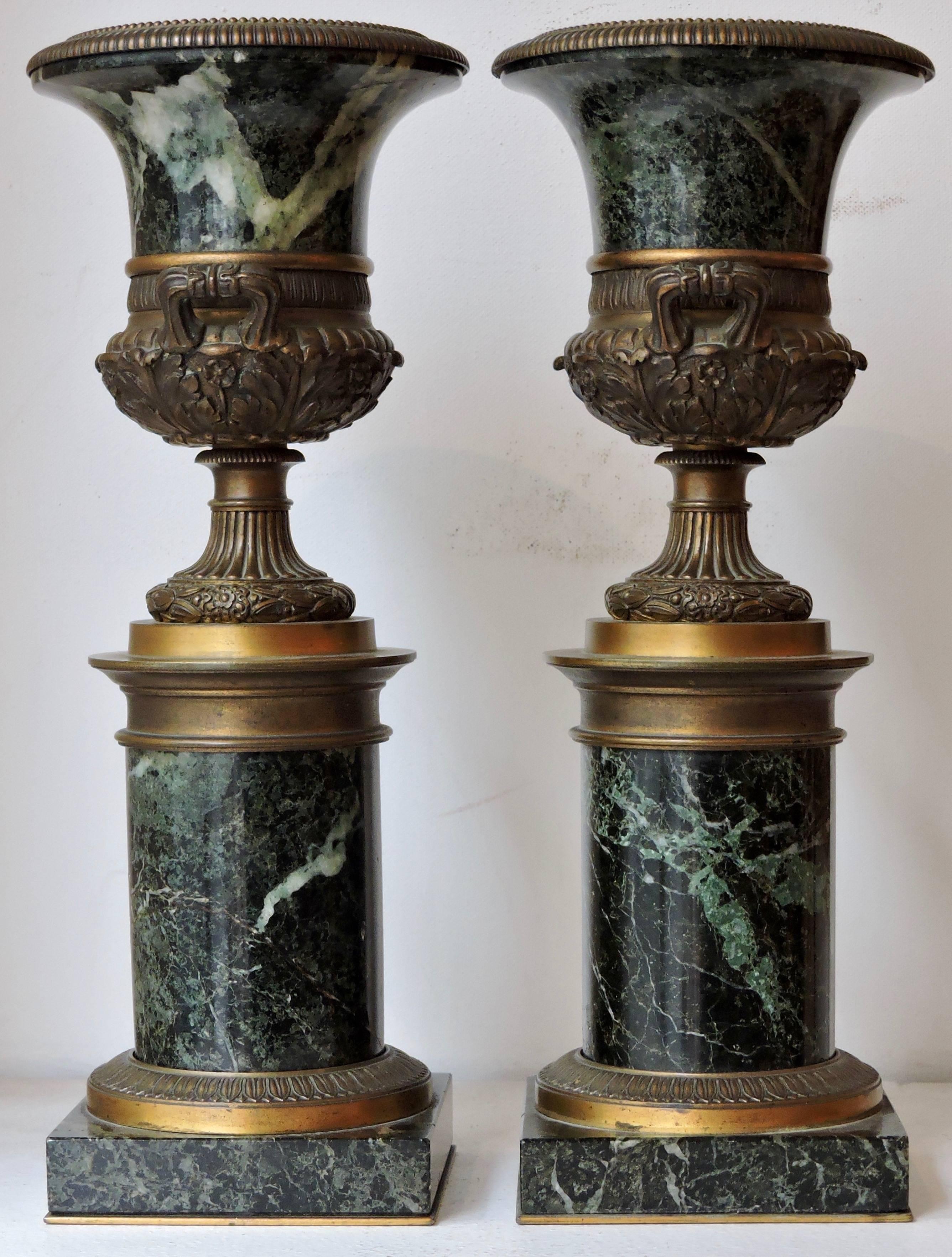 French Pair of 19th Century Marble and Ormolu Cassolettes