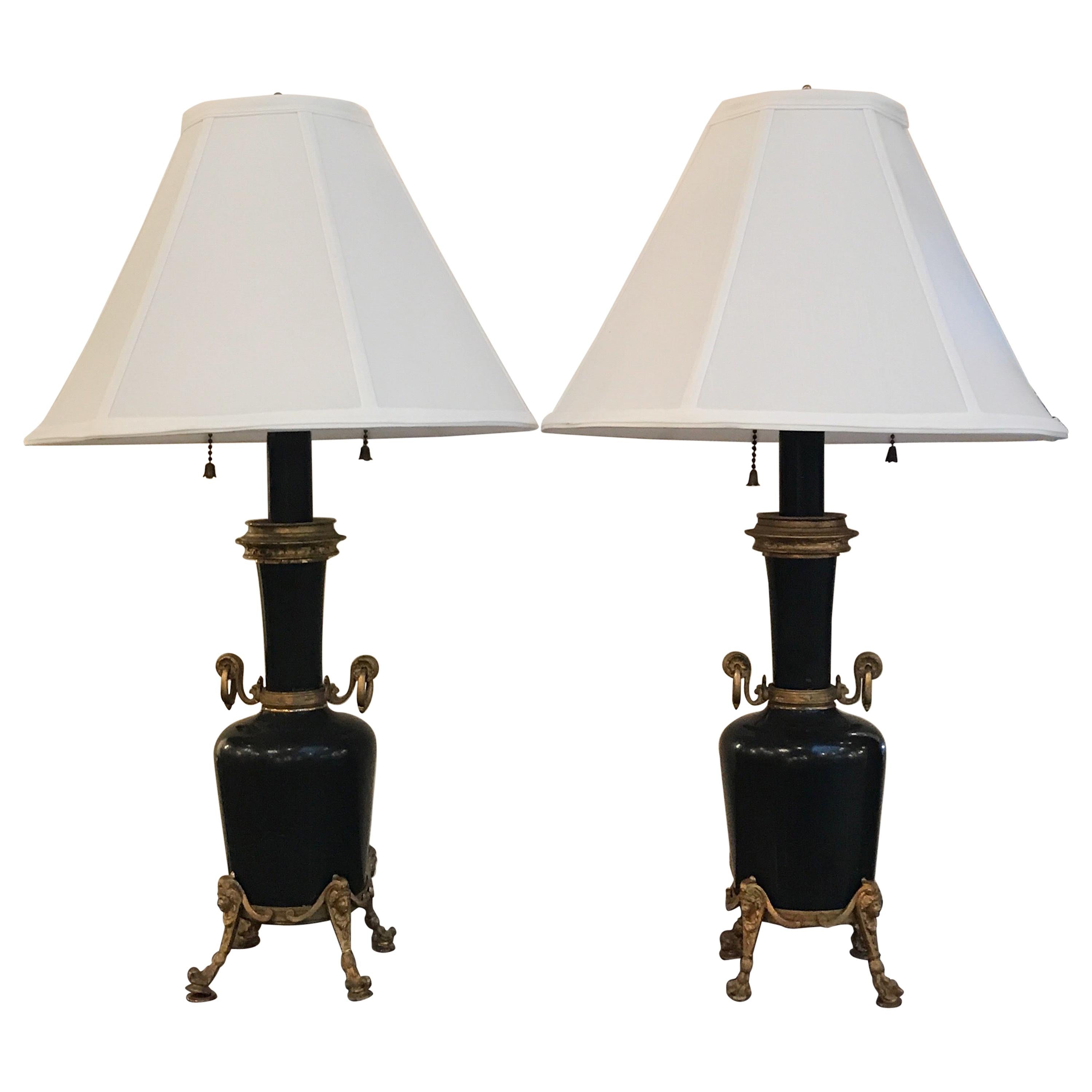 Pair of 19th Century Marble and Ormolu Garnitures Urns Now as Lamps