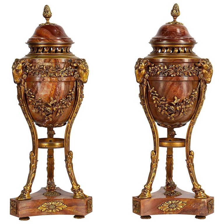 Pair of 19th Century Marble and Ormolu Urns For Sale