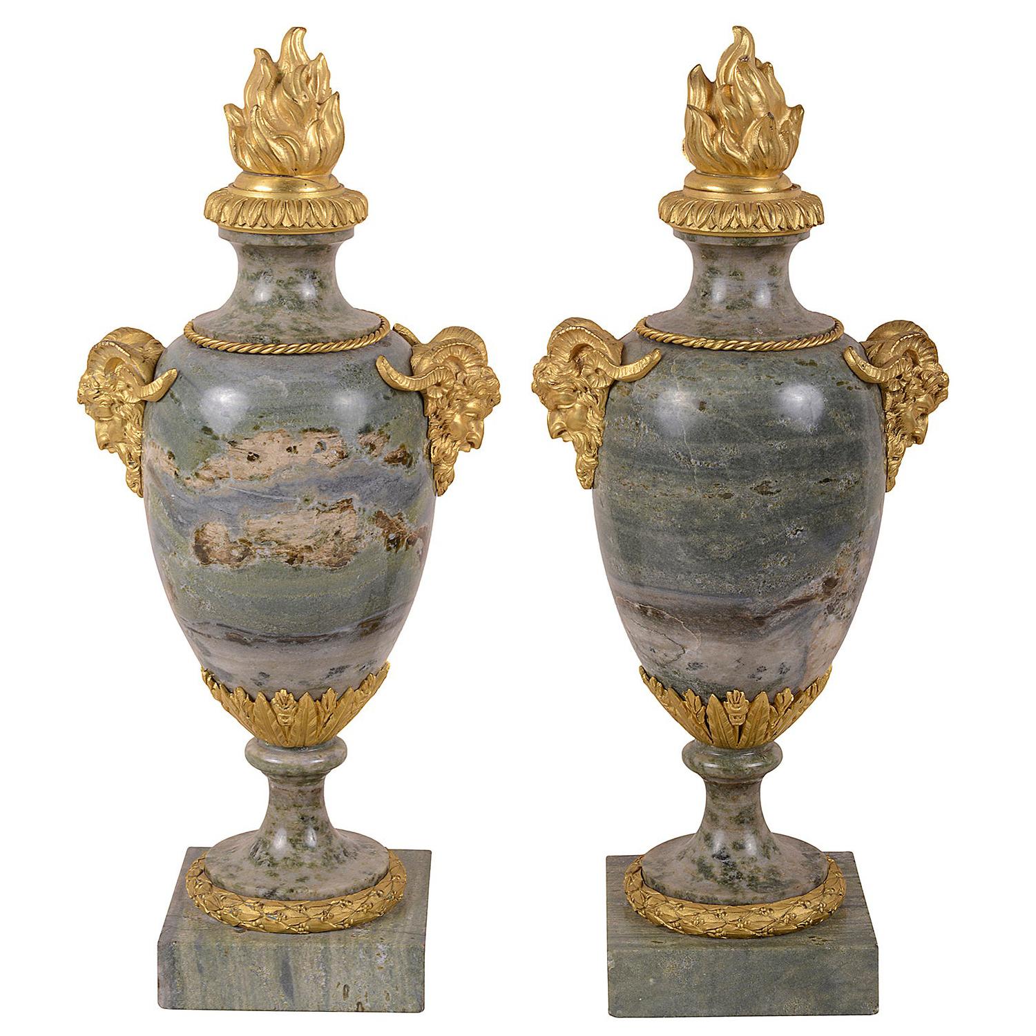Pair of 19th Century Marble and Ormolu Vases, Louis XVI Style