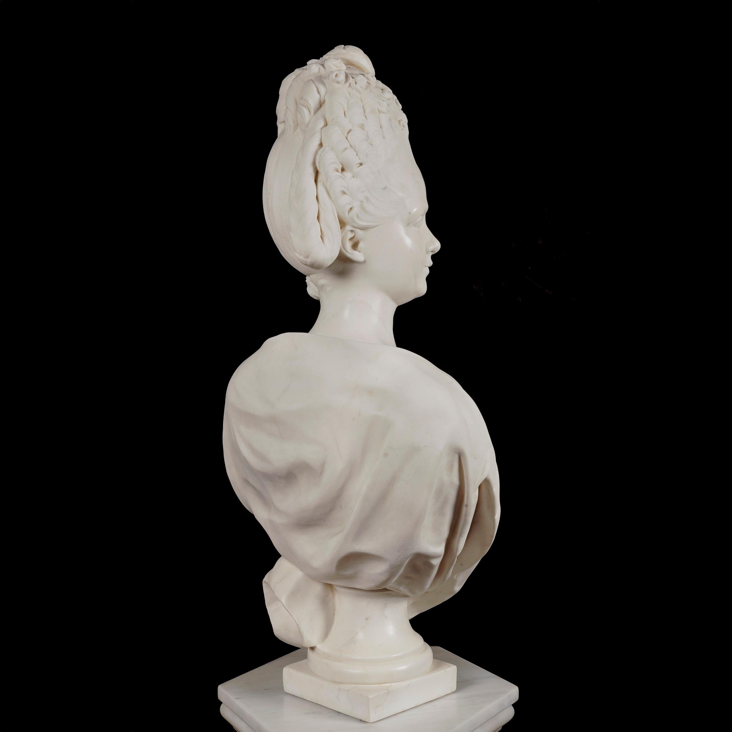 Pair of 19th Century Marble Busts of French Royal Figures on Marble Pedestals For Sale 1