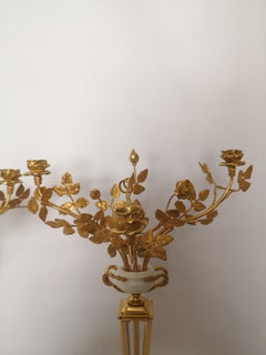 Pair of 19th Century Marble Crystal and Gilt Bronze Candelabra