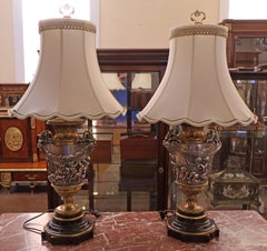 Pair of 19th Century Marble & Silvered Bronze French Bacchus Lamps After Clodion