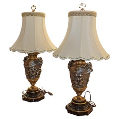 Pair of 19th Century Marble & Silvered Bronze French Bacchus Lamps After Clodion