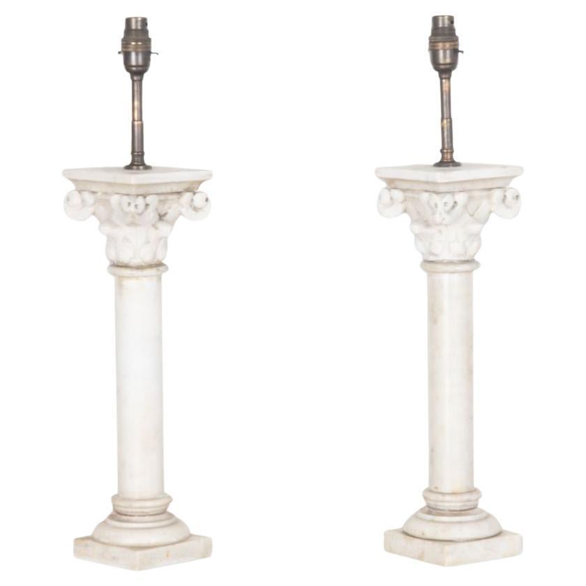 Pair of 19th Century Marble Table Lamps For Sale