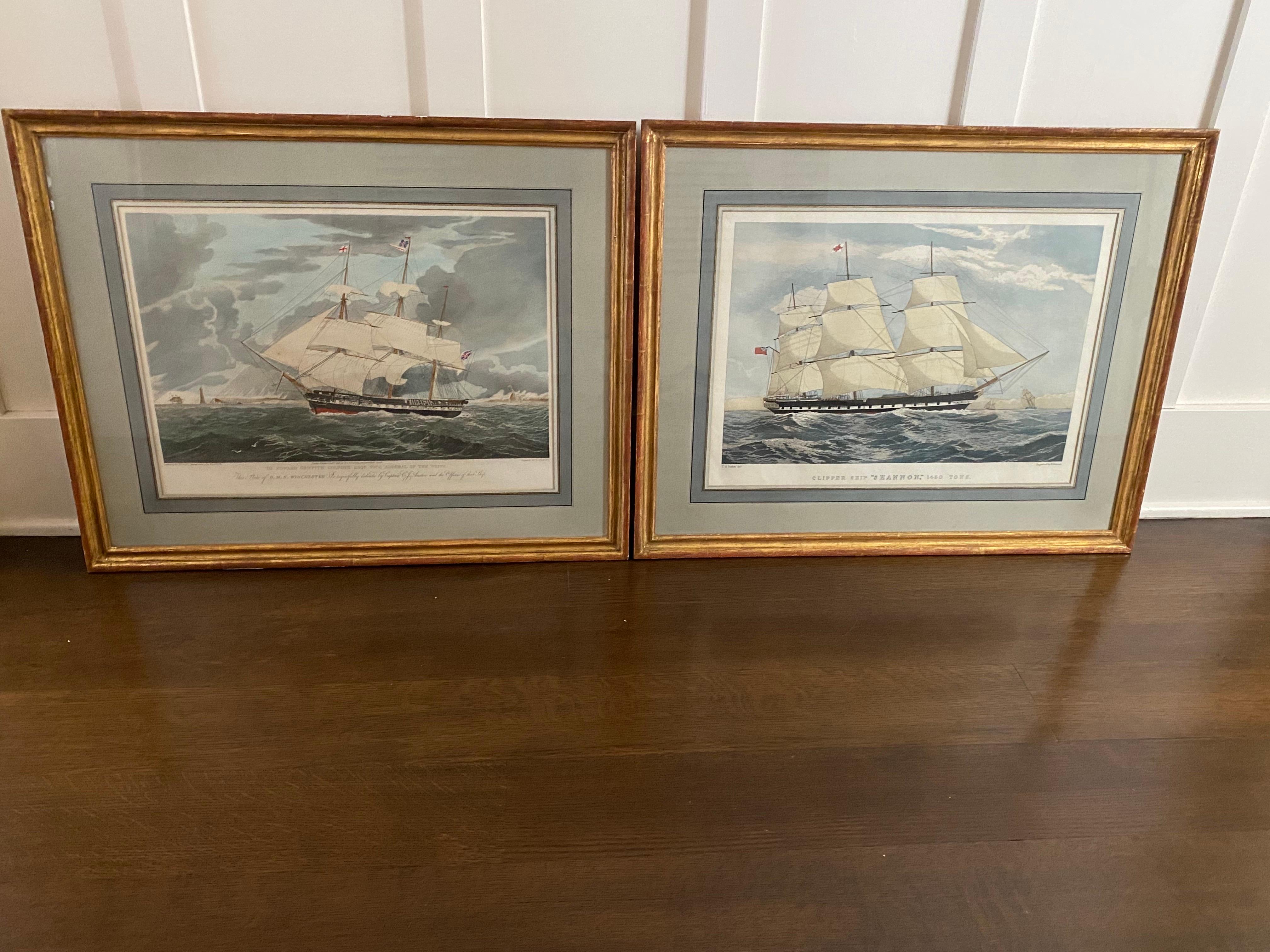 One Pair of 19th Century Maritime Engravings by E. Duncan and T.G. Dutton
These maritime engravings, created by 19th-century artists Edward Duncan and T.G. Dutton, capture the majestic allure of clipper ships and naval vessels. The prints depict the