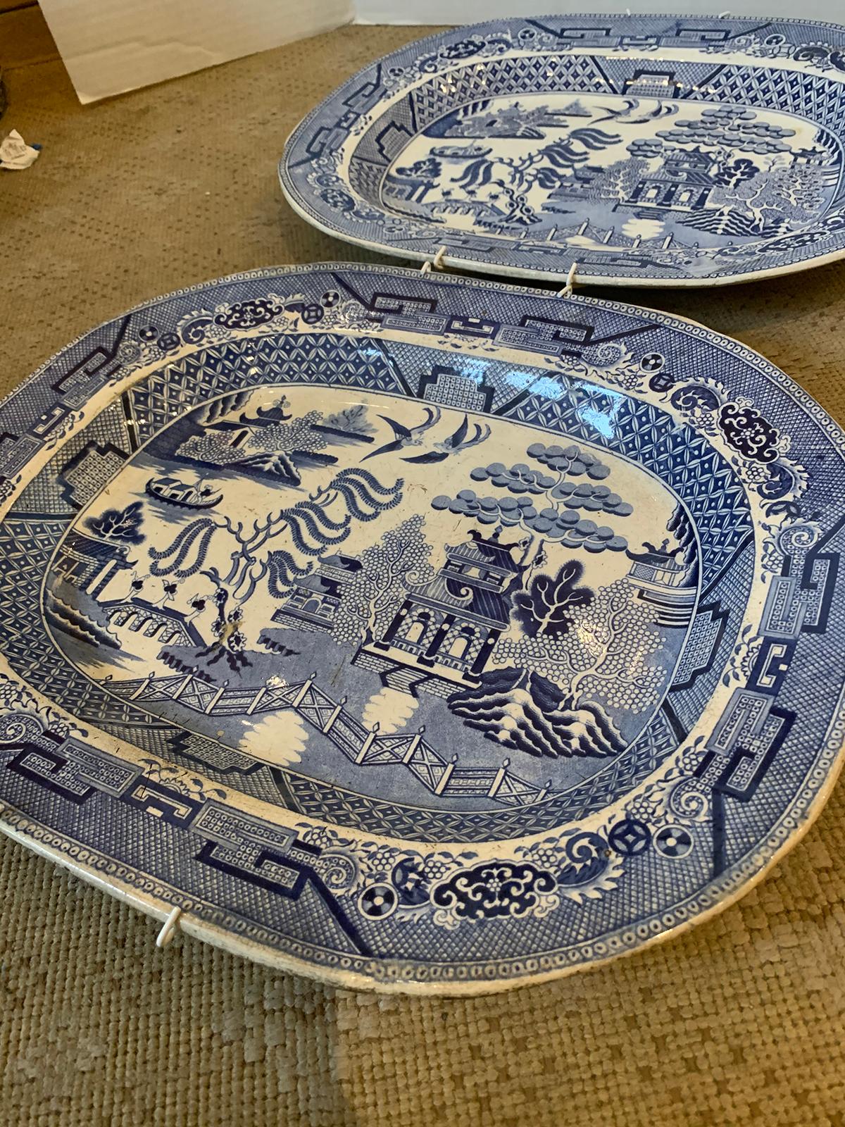 Pair of 19th Century Marked English Staffordshire Blue Willow Pearlware Platters 4