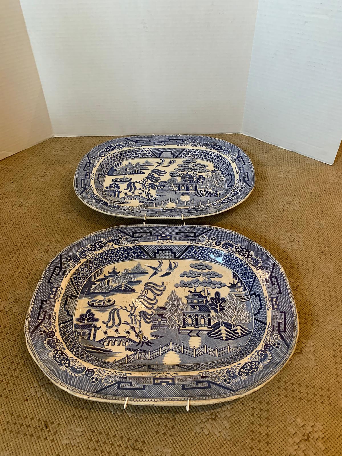 Pair of 19th Century Marked English Staffordshire Blue Willow Pearlware Platters 2