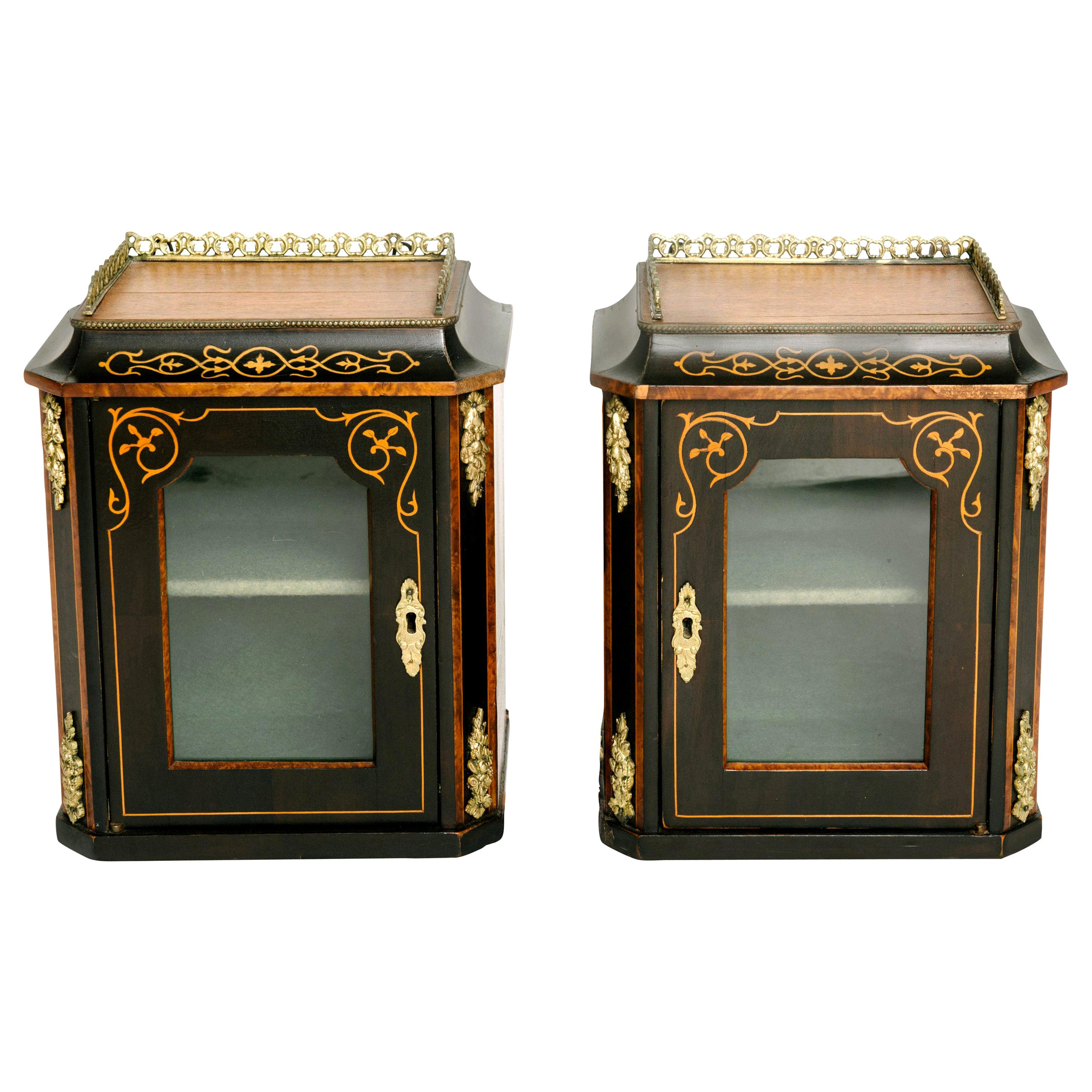 Pair of 19th Century Marquetry Italian Wall Vitrines For Sale