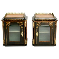 Antique Pair of 19th Century Marquetry Italian Wall Vitrines