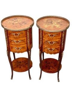 19th Century Pair of Marquetry Bedside Nightstands Tables