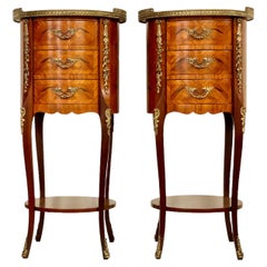 19th Century Pair of Marquetry Bedside Nightstands Tables