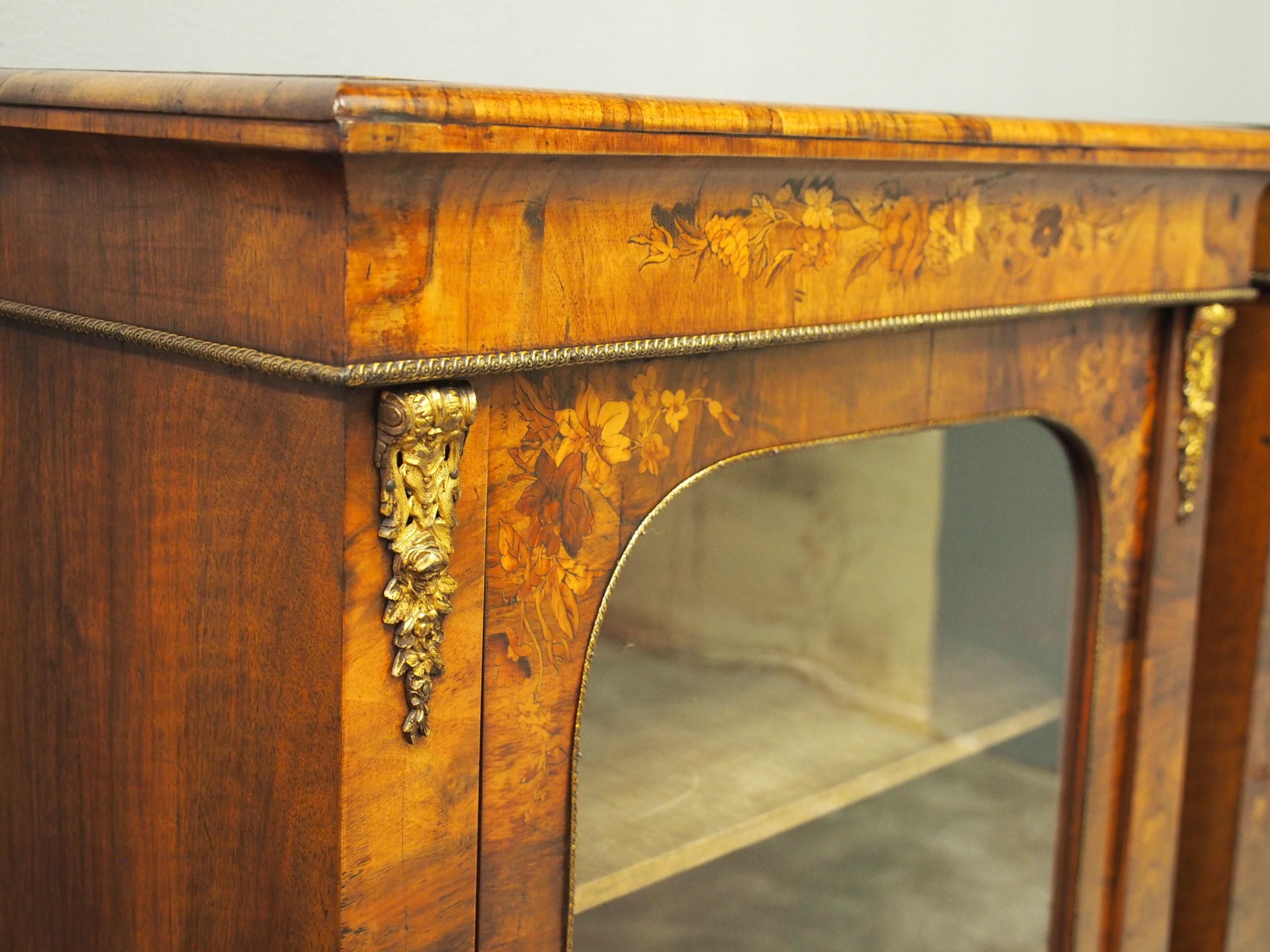 Pair of 19th Century Marquetry Inlaid Walnut Pier Cabinets For Sale 3