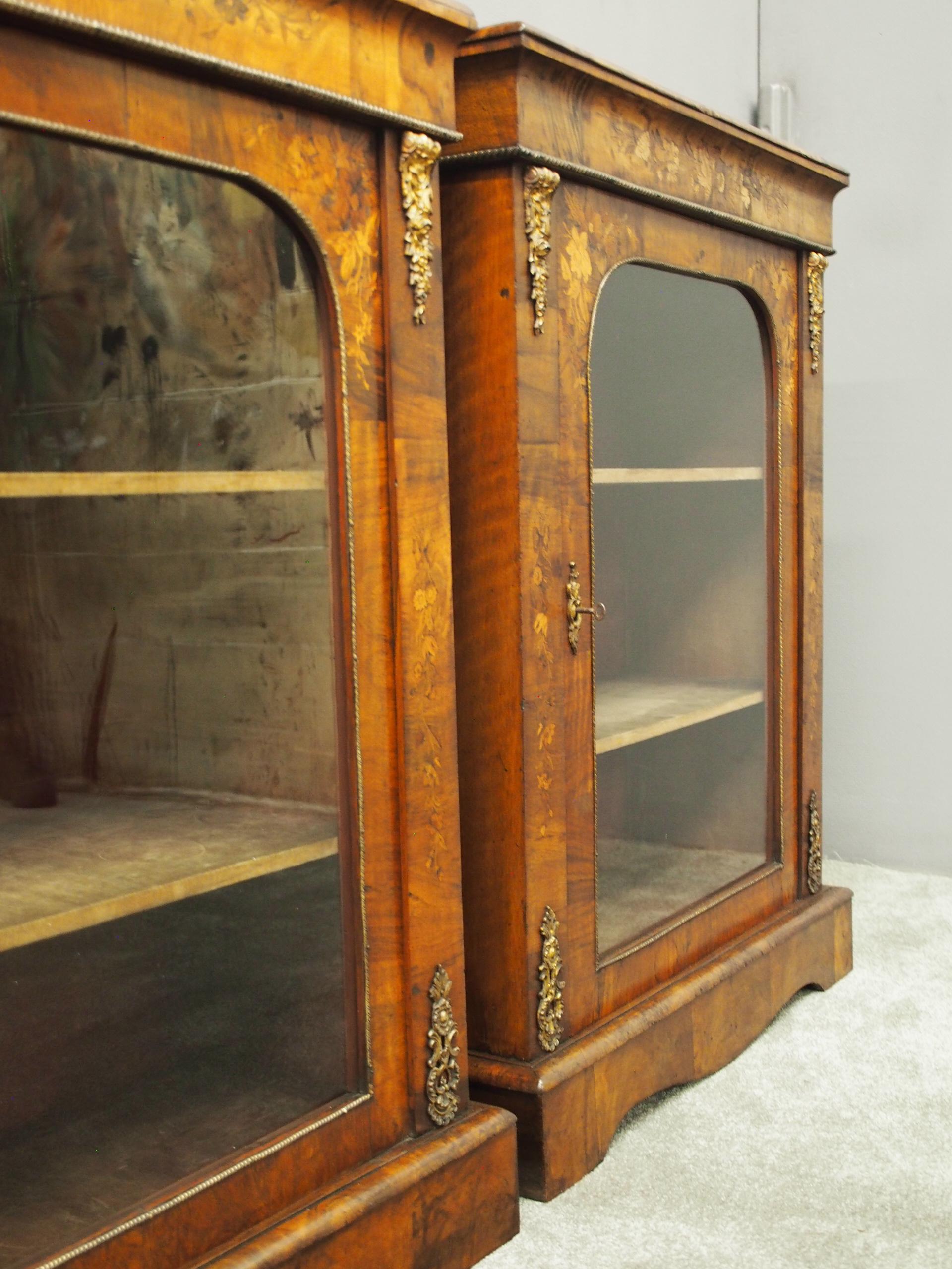 Pair of 19th Century Marquetry Inlaid Walnut Pier Cabinets For Sale 4