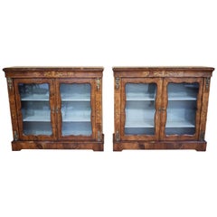 Pair of 19th Century Marquetry Inlaid Walnut Pier Cabinets