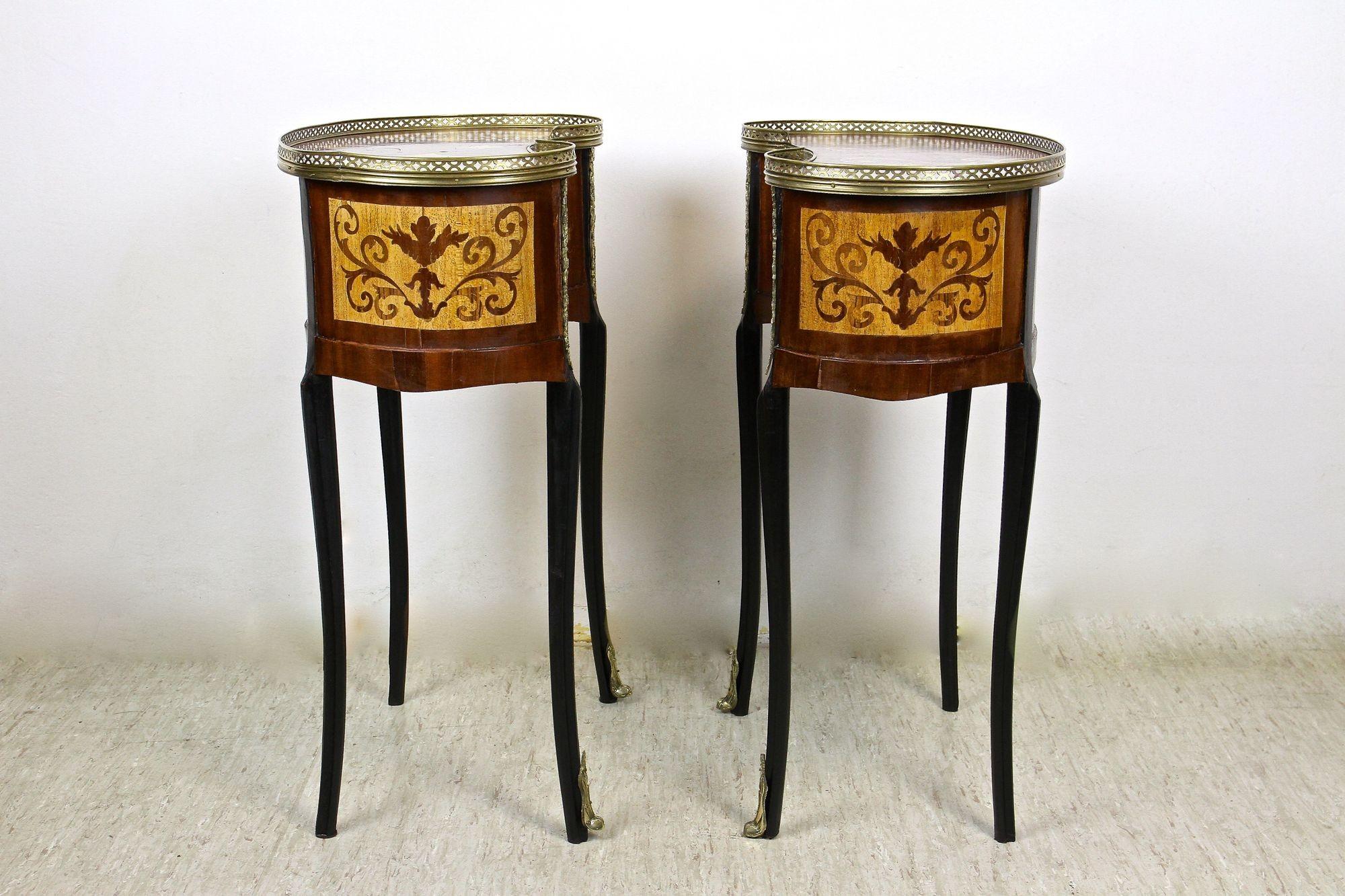 Brass Pair of 19th Century Marquetry Side Tables Louis XVI Style, France, circa 1880