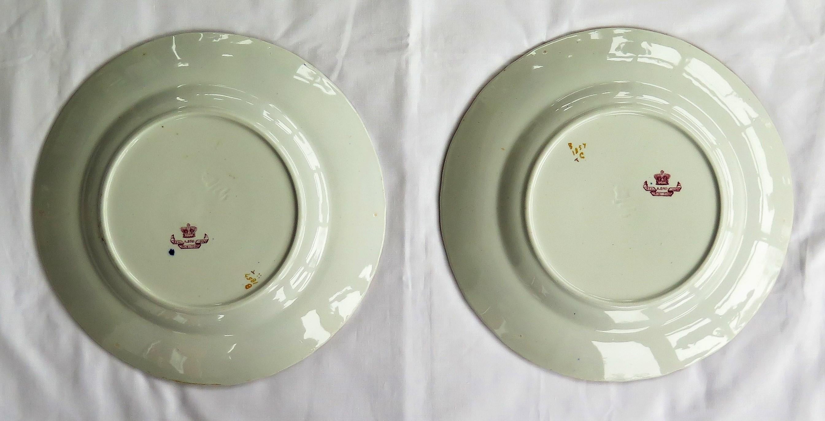 PAIR Mason's Ashworth's Ironstone large Dinner Plates finely painted,  Ca 1870  8